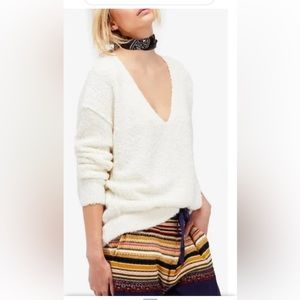 Free People Cream V-Neck Sweater
